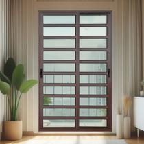 Porta de Correr com Travessas 2 Folhas Moveis 210 X 120 Elite com Fecho Automático Vidro Liso Porta de Correr com Travessas 2 Folhas Moveis 210 X 120 Elite com Fecho Automático Vidro Liso