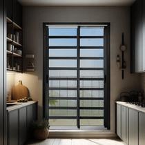 Porta de Correr com Travessas 2 Folhas Moveis 210 X 120 Elite com Fecho Automático Vidro Reflex Porta de Correr com Travessas 2 Folhas Moveis 210 X 120 Elite com Fecho Automático Vidro Reflex