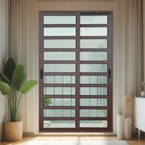 Porta de Correr com Travessas 2 Folhas Moveis 210 X 200 Elite com Fecho Automático Vidro Liso Porta de Correr com Travessas 2 Folhas Moveis 210 X 200 Elite com Fecho Automático Vidro Liso