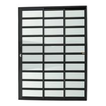 Porta de Correr com Travessas 3 Folhas 1/3 Super Vidro Liso 210cm x 120cm Brimak Preto Porta de Correr com Travessas 3 Folhas 1/3 Super Vidro Liso 210cm x 120cm Brimak Preto