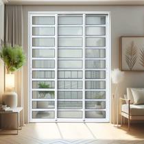 Porta de Correr com Travessas 3 Folhas Moveis Sequenciais 210 X 120 Elite com Fecho Automático Vidro Porta de Correr com Travessas 3 Folhas Moveis Sequenciais 210 X 120 Elite com Fecho Automático Vidro