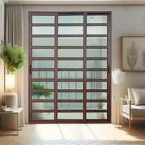 Porta de Correr com Travessas 3 Folhas Moveis Sequenciais 210 X 180 Elite com Fecho Automático Vidro Porta de Correr com Travessas 3 Folhas Moveis Sequenciais 210 X 180 Elite com Fecho Automático Vidro