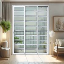 Porta de Correr com Travessas 3 Folhas Moveis Sequenciais 210 X 240 Elite com Fechadura Tetra Vidro Porta de Correr com Travessas 3 Folhas Moveis Sequenciais 210 X 240 Elite com Fechadura Tetra Vidro
