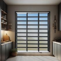 Porta de Correr com Travessas 3 Folhas Moveis Sequenciais 210 x 240 Elite com Fechadura Tetra Vidro Mix Preto Brimak