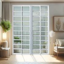 Porta de Correr com Travessas 4 Folhas Moveis 210 X 200 Elite com Fechadura Tetra Vidro Liso Porta de Correr com Travessas 4 Folhas Moveis 210 X 200 Elite com Fechadura Tetra Vidro Liso