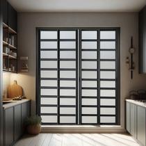 Porta de Correr com Travessas 4 Folhas Moveis 210 X 200 Elite com Fecho Automático Vidro Liso Porta de Correr com Travessas 4 Folhas Moveis 210 X 200 Elite com Fecho Automático Vidro Liso