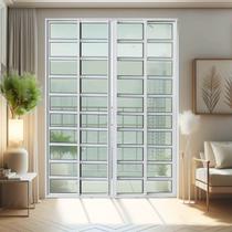 Porta de Correr com Travessas 4 Folhas Moveis 210 X 200 Elite com Fecho Automático Vidro Liso Porta de Correr com Travessas 4 Folhas Moveis 210 X 200 Elite com Fecho Automático Vidro Liso