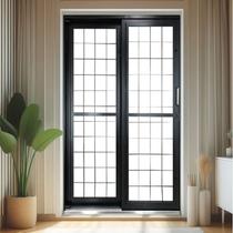 Porta de Correr de Aço 215x160cm Pantografica Grade Quadrada Ideal Crv Esquadrias Abertura Esquerda