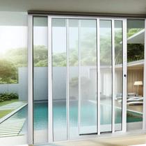 Porta de Correr de Aluminio 210x150cm 2 Folhas Moveis e 1 Folha Fixa