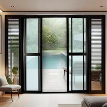 Porta de Correr de Aluminio 210x200cm 2 Folhas Moveis e 2 Folha Fixa Preto