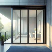 Porta de Correr Panoramica de Aluminio 210x200cm 2 Folhas Moveis e 2 Folhas Fixas