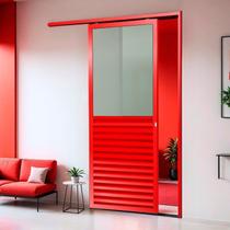 Porta de Correr Suspensa 210x100cm Meia Veneziana Meia Vidro Dir L.25 Brimak
