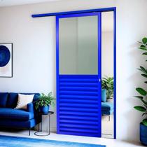 Porta de Correr Suspensa 210x100cm Meia Veneziana Meia Vidro Esq L.25 Brimak Abertura Esquerda