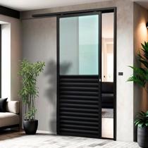 Porta de Correr Suspensa 210x70cm Meia Veneziana Meia Vidro Dir L.25 Brimak Abertura Direita