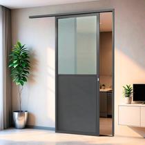 Porta de Correr Suspensa 210x80cm Meia Lambril Meia Vidro Dir L.25 Brimak