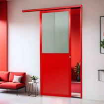 Porta de Correr Suspensa 210x90cm Meia Lambril Meia Vidro Dir L.25