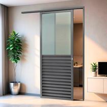 Porta de Correr Suspensa 210x90cm Meia Veneziana Meia Vidro Esq L.25 Brimak
