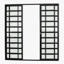 Porta de correr travessa 4 folhas branca vidro liso com fechadura linha 25 premium Porta de correr travessa 4 folhas branca vidro liso com fechadura linha 25 premium