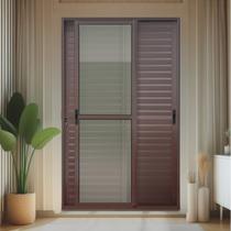 Porta de Correr Venez. 3 Folhas Moveis 210 X 120 Elite com Fechadura Tetra Vidro Liso Corten