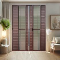 Porta de Correr Venez. 6 Folhas Moveis 210 X 200 Elite com Fechadura Tetra Vidro Liso