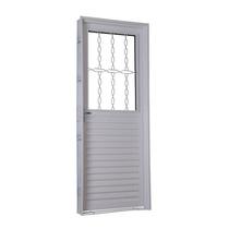 Porta de Giro em Aço Mista 215 x 85 x 14 cm Postigo Direita Grade Elo Branco Prática MMachado