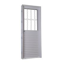 Porta de Giro em Aço Mista 215 x 85 x 14 cm Postigo Esquerda Grade Elo Branco Prática MMachado
