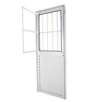 Porta de Giro em Alumínio Branco 210x90x4 cm Com Grade Direita VMB Nobre CRV