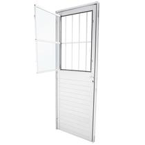 Porta de Giro em Alumínio Lambri Branco 215x80x4 cm VMB Com Grade Direita Nobre CRV