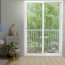 Porta de PVC de Correr 210x150cm com 2 Folhas e Vidro Liso Temperado com Cremona ITEC Brimak Porta de PVC de Correr 210x150cm com 2 Folhas e Vidro Liso Temperado com Cremona ITEC Brimak