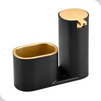 Porta Detergente Arthi Preto e Dourado com Dispenser para Sabonete Líquido e Bucha