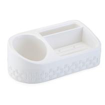 Porta Detergente Bucha E Sabão Rattan Branco C 10,5 X L 19,5 X A 7 Cm
