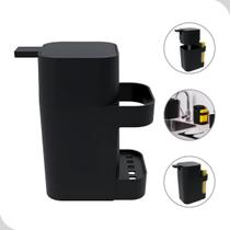 Porta Detergente com Bucha Dispenser Para Pia 600ML Preto Liso Soprano