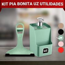 Porta Detergente Dispenser c/ Suporte p/ Bucha e Rodinho de Pia Organização Limpeza Higiêne