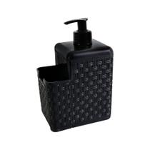 Porta Detergente e Esponja Arqplast Rattan Preto - Dispenser 2 em 1, Bico Dosador, Capacidade 600ml