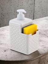 Porta Detergente e Esponja Dispenser com Suporte P/ Bucha Rattan Preto C/ Armazenamento Sabonete