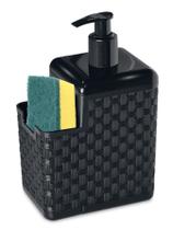 Porta Detergente e Esponja Rattan Dispenser com Suporte P/ Bucha Preto Sabonete