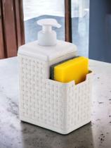 Porta Detergente e Esponja Rattan Dispenser com Suporte P/ Bucha Sabonete