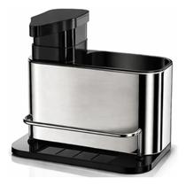 Porta Detergente E Sabão Líquido Dispenser Com Suporte P/ Esponja Pia Cozinha Em Aço Inox Organizado