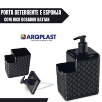 Porta Detergente Sabão 2 em 1 Com Suporte Para Bucha Esponja Rattan Arqplast