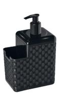 Porta Detergente Sabonete Dispenser Com Suporte Para Bucha 500ml Bico Dosador Rattan Preto