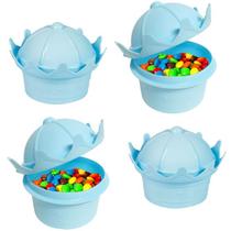 Porta Doces Coroa Potinho com tampa 220ml Azul Kit com 4