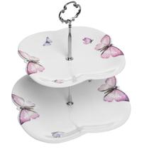 Porta Doces de Porcelana 2 Andares Borboletas 20/24 x 25 cm Wolff