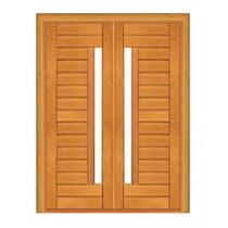 Porta Dupla de Abrir Contemporânea com Visor - Madeira Maciça - Angelim