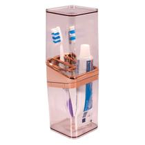 Porta Escova De Dentes E Pasta Creme Dental Com 3 Divisórias E Tampa Slim Cores Translúcidas Suporte Organizador Para Pia Banheiro Armário Lavabo