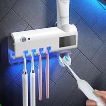 Porta Escova de Dentes Suporte de Pasta Automático e Esterilizador UV Higienizador Recarregável Led Branco Banheiro