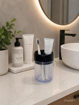 Porta Escova e Creme Dental Acrílico Banheiro Transparente Preto