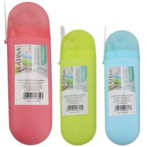 Porta escova / estojo dental de plastico oval com tampa + alca colors 20x6cm - C3B