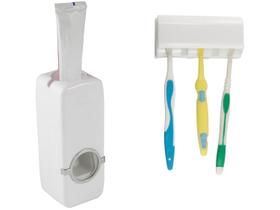 Porta Escovas Com Dispenser Automático para Pasta Dente + 3 escovas de dente Porta Escovas Com Dispenser Automático para Pasta Dente + 3 escovas de dente