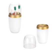 Porta Escovas Creme Dental Branco Dourado Tampa Transparente
