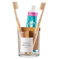 Porta Escovas de Dente Onsogi de Vidro com Divisor de Bambu Porta Escovas de Dente Onsogi de Vidro com Divisor de Bambu